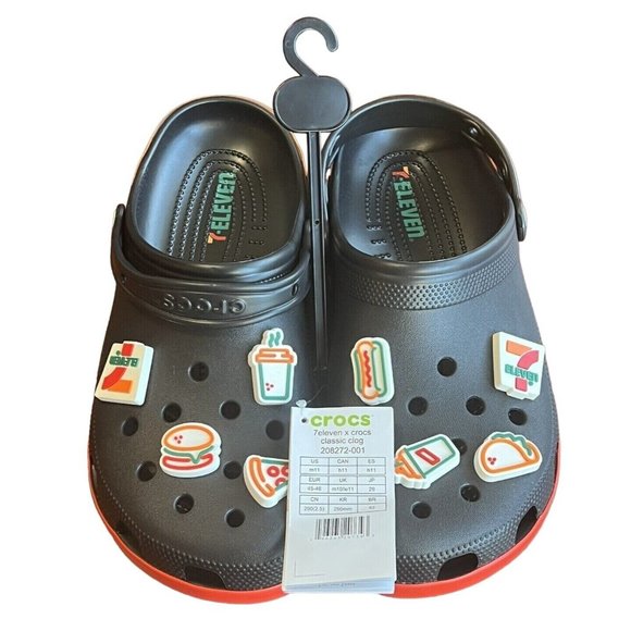 7-Eleven X Crocs Classic Clog 7-11 Exclusive Black Orange Size Men 11 NWT - Picture 4 of 7